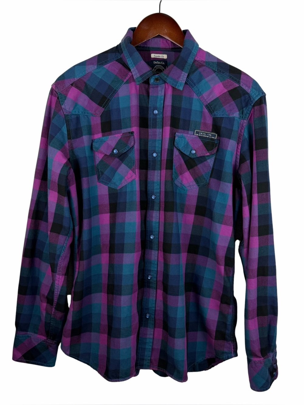 Diesel | Purple Black Teal Western Cut Flannel Pearl Snap Shirt